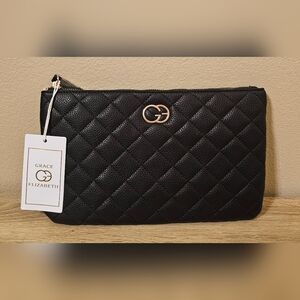 Grace Elizabeth Black Quilted Handbag Purse Clutch Pouch NWT
